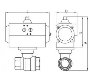 2-delni INOX krogelni ventil s pnevmatskim pogonom, PN63