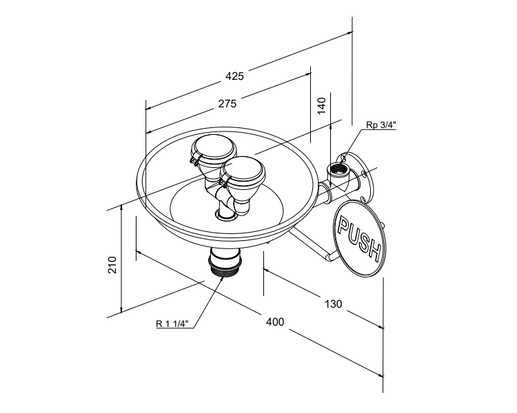 ClassicLine safety eye shower with bowl, wall mounted, exposed pipework