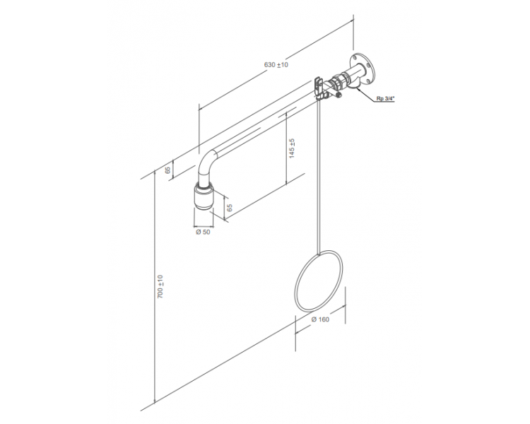 ClassicLine body safety shower, wall mounted, exposed pipework