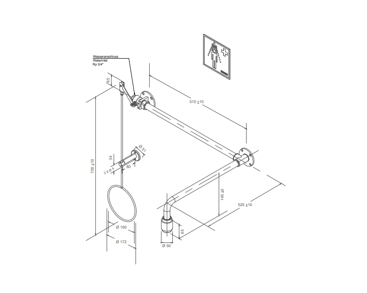PremiumLine body safety shower, above door installation, exposed pipework