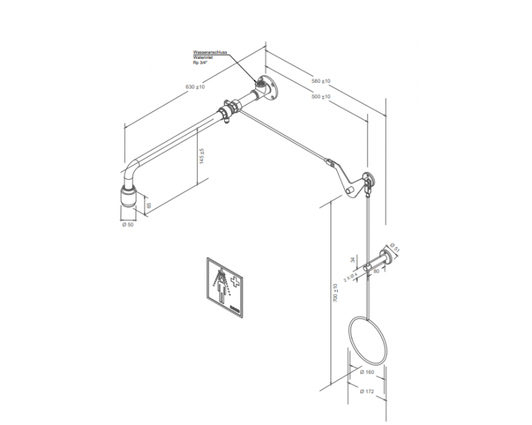 PremiumLine body safety shower with pull rod diversion, above door