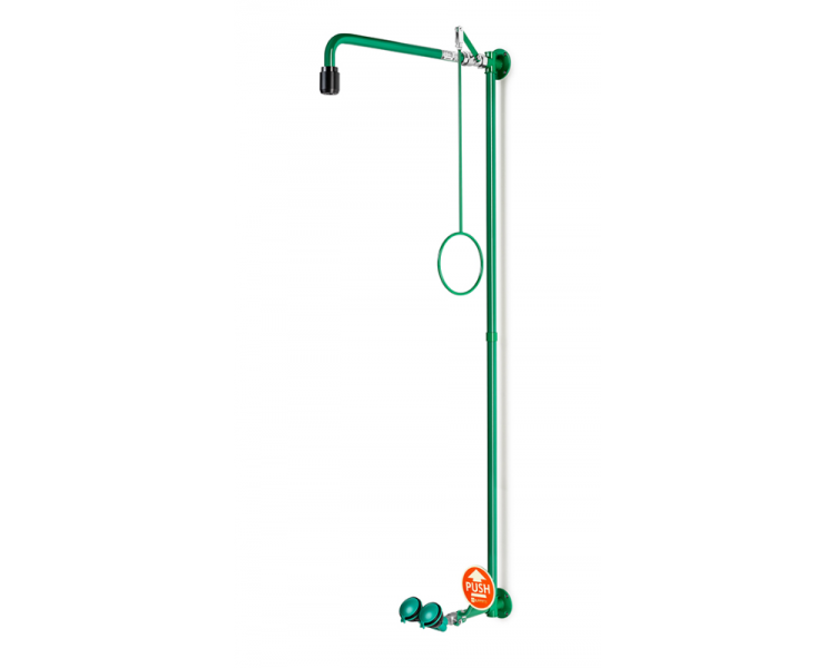 ClassicLine varnostni tuš, kombinacija z varnostno prho za oči, pritrjen na steno, vidna cev