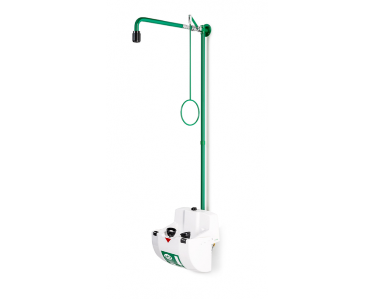 ClassicLine varnostni tuš, kombinacija z enoto za umivanje oči/obraza s posodo in pokrovom, stenska montaža, vidna cev