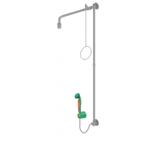 PremiumLine varnostni tuš, kombinacija, z ročno prho za oči, pritrjena na steno, vidna cev