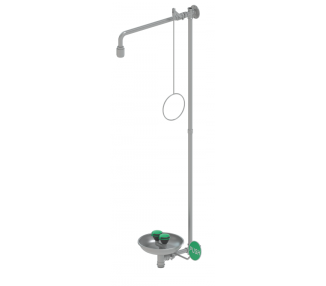 PremiumLine varnostni tuš, kombinacija, z varnostno prho za oči s posodo iz nerjavečega jekla, stenska, vidna cev