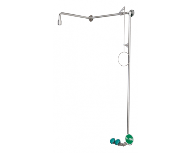 PremiumLine body safety shower with eye shower, above door installation