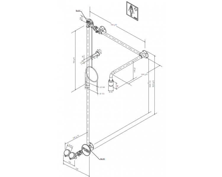 PremiumLine body safety shower with eye shower, above door installation