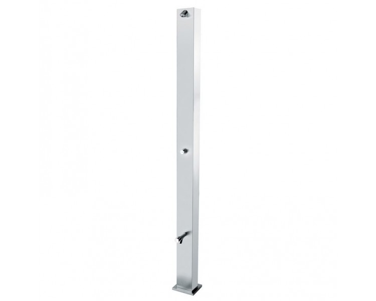 Stainless steel foot and shower tower with single position push button self closing tap Stainless steel foot and shower tower with single position push button self closing tap