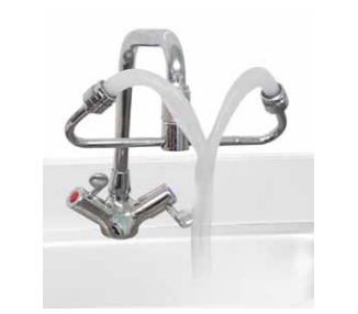 Safety eye shower, faucet mounting
